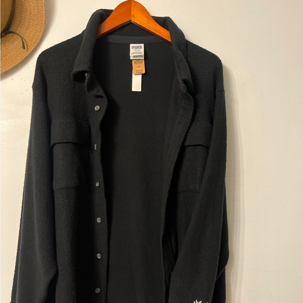 PINK Victoria's Secret Black Button-Up Fleece Shirt